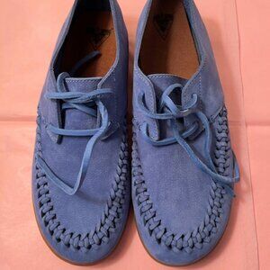 John Fluevog blue suede travel Vogs men/women